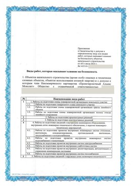 Приложение к свидетельству о допуске к определенному виду или видам работ Прокопьевск СРО в проектировании